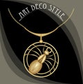 Pendant with gold spider for good luck. Circle composed golden jewelry