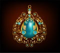 Pendant gold with turquoise stone ,blue and white diamond Royalty Free Stock Photo