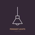 Pendant lamp flat line icon. Home lighting, light fixture sign. Royalty Free Stock Photo