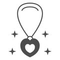 Pendant in shape of heart on chain solid icon, 8 March concept, chain with jewelry accessory sign on white background Royalty Free Stock Photo