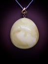 pendant of white royal amber from the Baltic Sea on a black background close-up