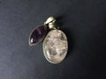 Pendants Amethyst and quartz crystal, chakra balancing stones Alternative medicine therapy