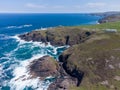 Pendeen lighthouse cornwall england uk aerial drone. Royalty Free Stock Photo