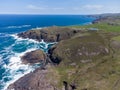 Pendeen lighthouse cornwall england uk aerial drone. Royalty Free Stock Photo