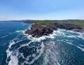 Pendeen lighthouse cornwall england uk aerial drone Royalty Free Stock Photo