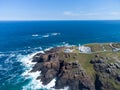 Pendeen lighthouse cornwall england uk aerial drone Royalty Free Stock Photo