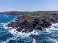 Pendeen lighthouse cornwall england uk aerial drone Royalty Free Stock Photo