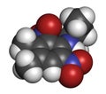 Pendimethalin herbicide molecule. Atoms are represented as spheres with conventional color coding: hydrogen white, carbon grey.