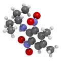 Pendimethalin herbicide molecule. 3D rendering. Atoms are represented as spheres with conventional color coding: hydrogen (white
