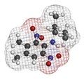 Pendimethalin herbicide molecule. 3D rendering. Atoms are represented as spheres with conventional color coding: hydrogen white.