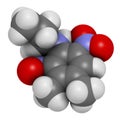 Pendimethalin herbicide molecule. 3D rendering. Atoms are represented as spheres with conventional color coding: hydrogen white.