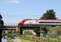 Pendolino electric train crossing Lancaster canal Royalty Free Stock Photo