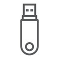Pendrive line icon, data and memory, flash drive sign, vector graphics, a linear pattern on a white background.