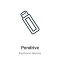 Pendrive outline vector icon. Thin line black pendrive icon, flat vector simple element illustration from editable electronic