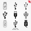 USB icon, usb sign vector flat illustration Royalty Free Stock Photo