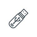 pendrive vector icon isolated on white background. Outline, thin line pendrive icon for website design and mobile, app development