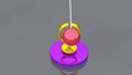 Pendulum back and forth movement of sphere on a glassy colorful background