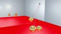 Pendulum back and forth movement of spheres on a glassy colorful background