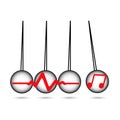 Pendulum Icon, Newton`s Cradle with note. music concept. Stock vector illustration isolated on white background