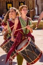 Penedono , Portugal / July 1, 2017 - Female drum corps plays in