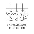 Penetrates deep into the skin line icon in vector, illustration of skin layers with arrows