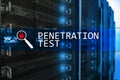 Penetration test. Cybersecurity and data protection. Hacker attack prevention. Futuristic server room on background Royalty Free Stock Photo