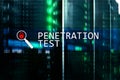 Penetration test. Cybersecurity and data protection. Hacker attack prevention. Futuristic Ã¯Â¿Â½server room on background.