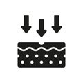 Penetration of UV Ray to Skin Glyph Pictogram. Skin Absorption Silhouette Icon. Arrow Down to Skin Layer Icon. Skin