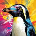 Colorful Penguin In Pop Art Style: Textural Paint Effects By Mark Brooks