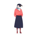 Penguin as Office Employee Wearing Skirt and Blouse as Formal Corporate Suit Standing Vector Illustration