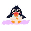 Penguin Baby in Pampers with a Nipple. Vector