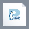 Penguin on the background of letters and text. Logo, emblem. Royalty Free Stock Photo