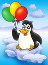 Penguin with balloons on iceberg