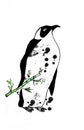 This is a penguin and a bamboo branch