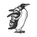 Penguin bird with jetpack sketch vector