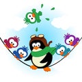 Penguin birds on electric wire Royalty Free Stock Photo