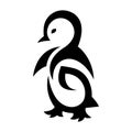 Penguin, black silhouette drawn by curved lines on a white isolated background in the style of minimalism. Tattoo, logo, emblem Royalty Free Stock Photo