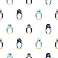 Penguin blue, purple on white kid pattern.