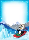 Penguin on bobsleigh theme frame 1