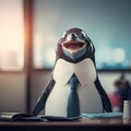 Penguin Businessman In The Office. Generative AI