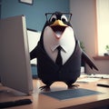 Penguin Businessman In The Office. Generative AI