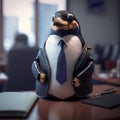 Penguin Businessman In The Office. Generative AI