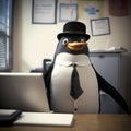 Penguin Businessman In The Office. Generative AI