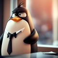 Penguin Businessman In The Office. Generative AI