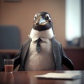 Penguin Businessman In The Office. Generative AI