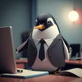 Penguin Businessman In The Office. Generative AI