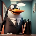 Penguin Businessman In The Office. Generative AI