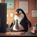 Penguin Businessman In The Office. Generative AI