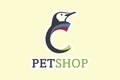 Penguin C Letter with Cute Sticker Shape icon logo design,