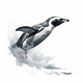 Colorized Penguin Flying With Splashes: Realistic Animal Portrait Illustration